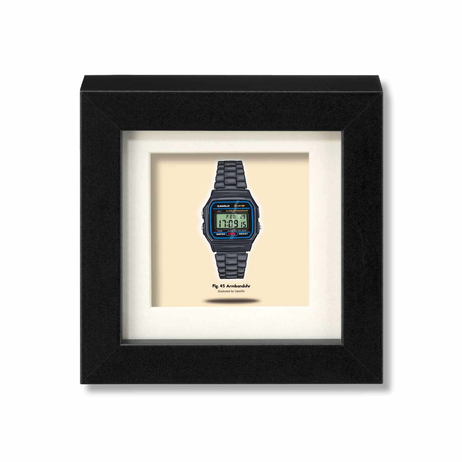 Giclée-Druck einer Armbanduhr - Klassisches Design - schwarzer Rahmen - kleine Größe