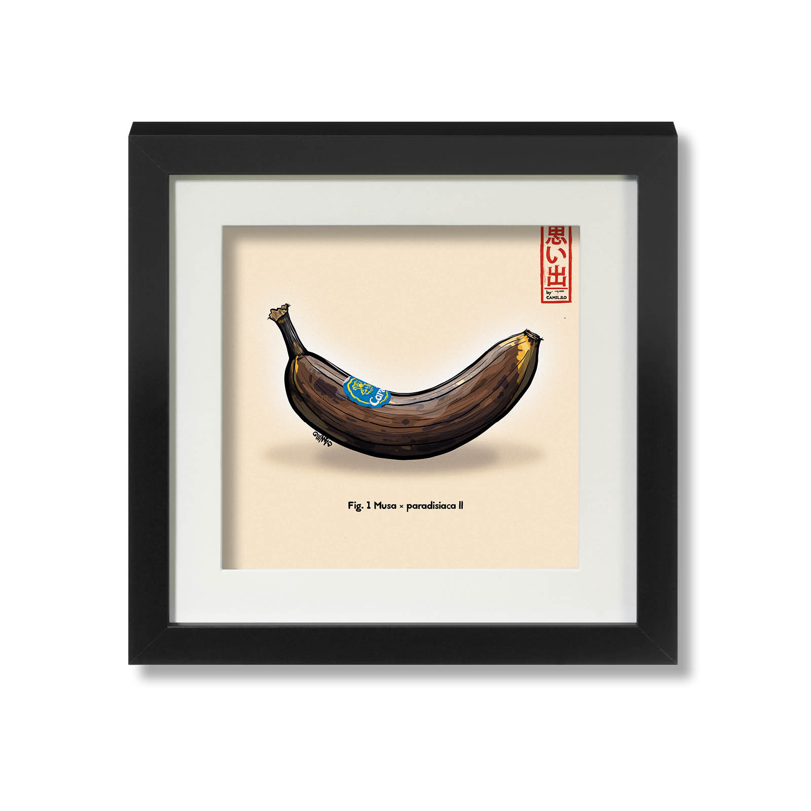 Giclée-Druck einer reifen Banane - Rockstar unter den Früchten - schwarzer Rahmen - große Größe