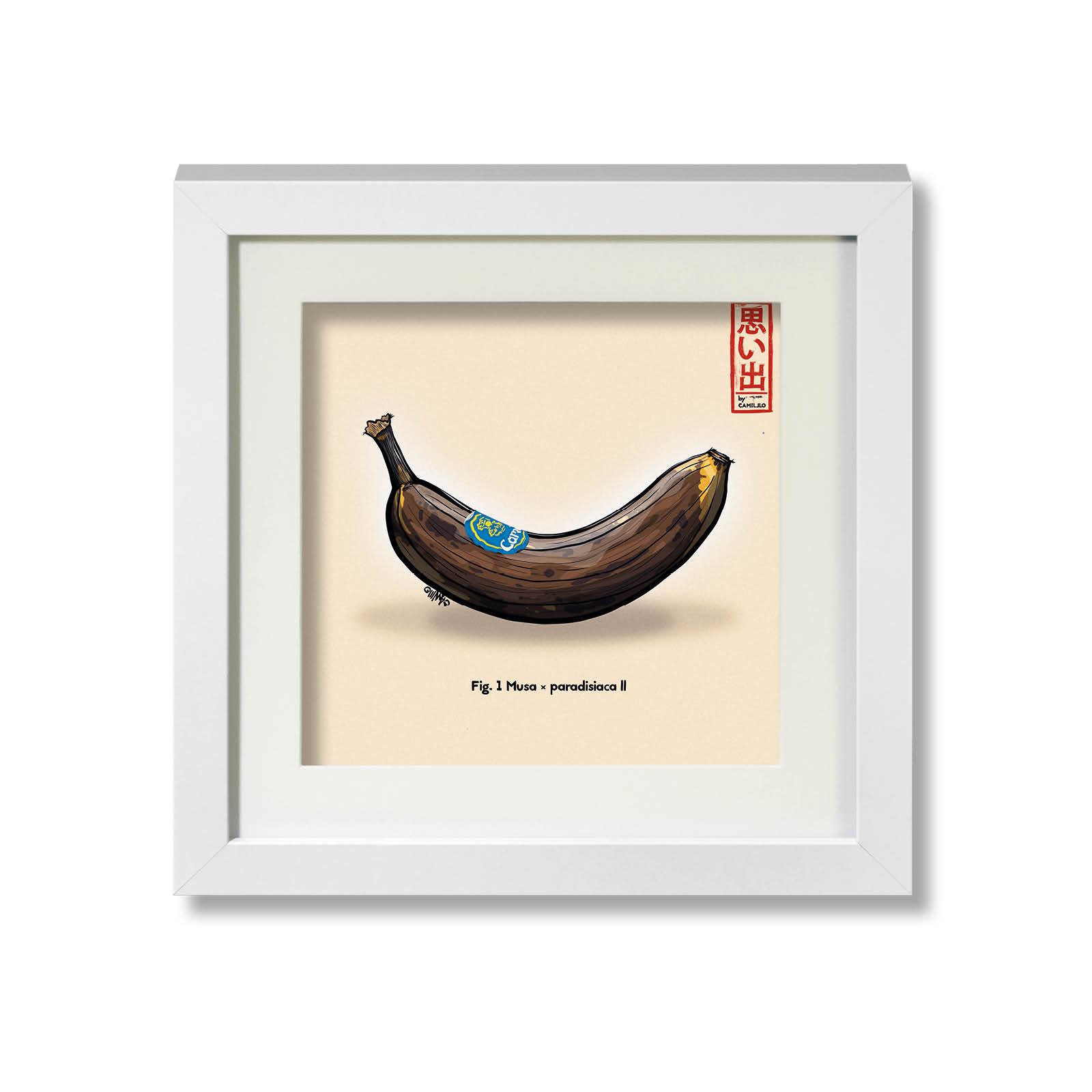 Giclée-Druck einer reifen Banane - Rockstar unter den Früchten - weißer Rahmen - große Größe